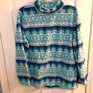 Croft & Barrow woman’s turquoise blue print fleece top size medium